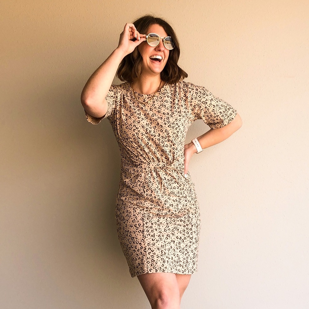 Knotted Front Leopard Print T-Shirt Dress